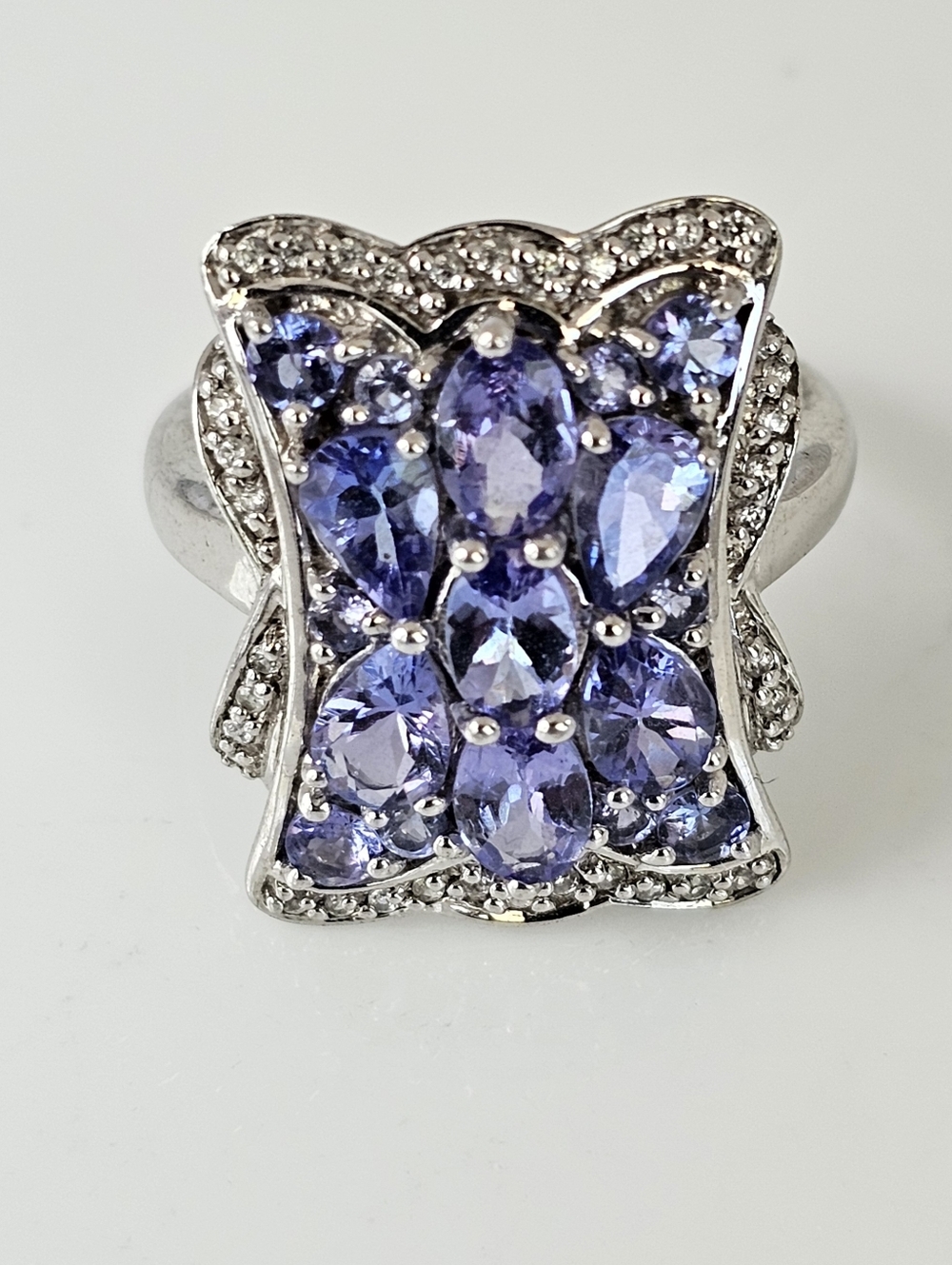 Genuine Tanzanite & White Zircon Ring Sterling Silver Ring Size 8!